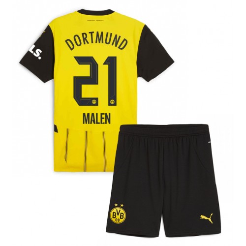 Fotbalové Dres Borussia Dortmund Donyell Malen #21 Dětské Domácí 2024-25 Krátký Rukáv (+ trenýrky)